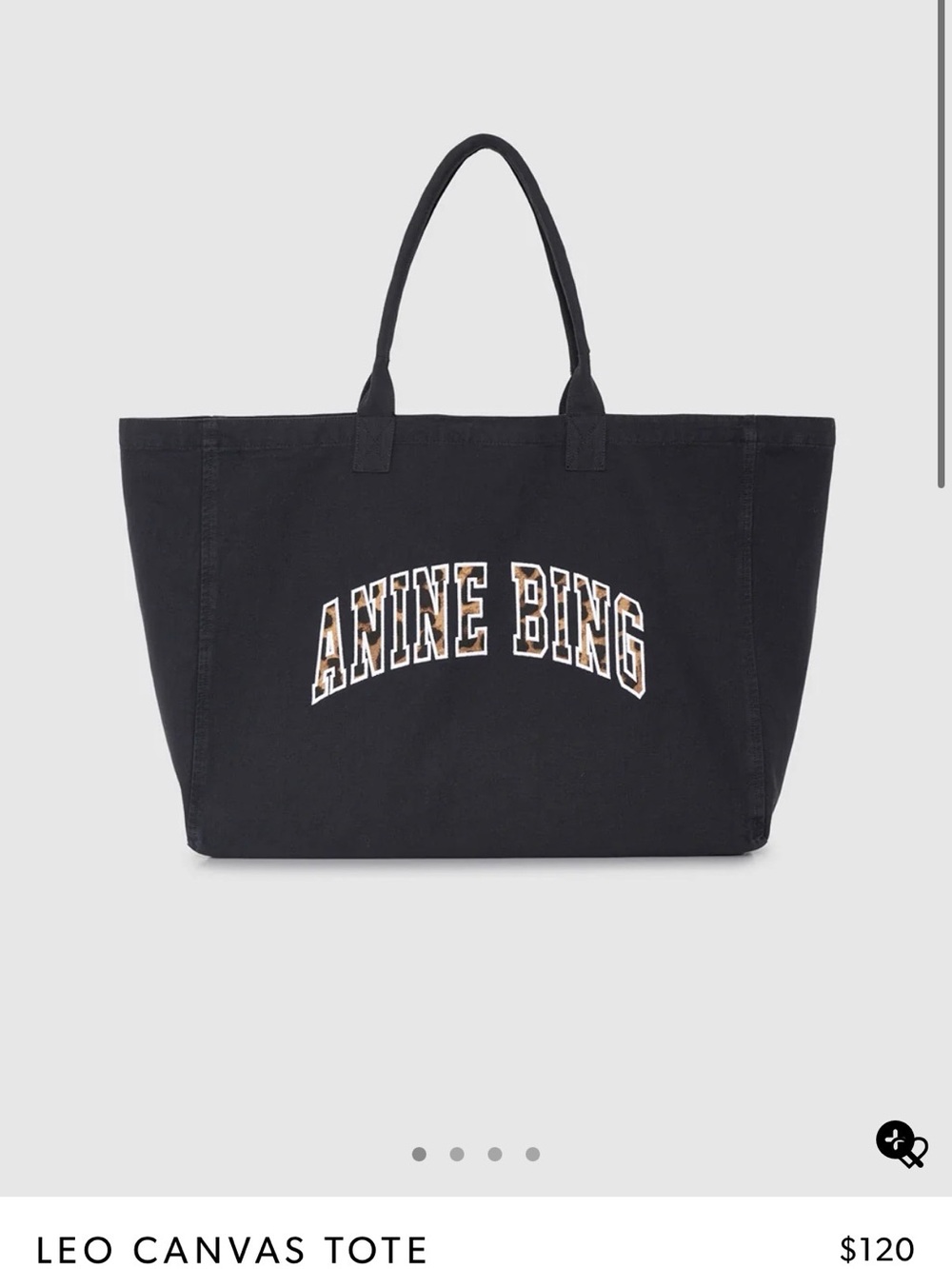 Anine Bing Black Canvas Tote with Leo Logo